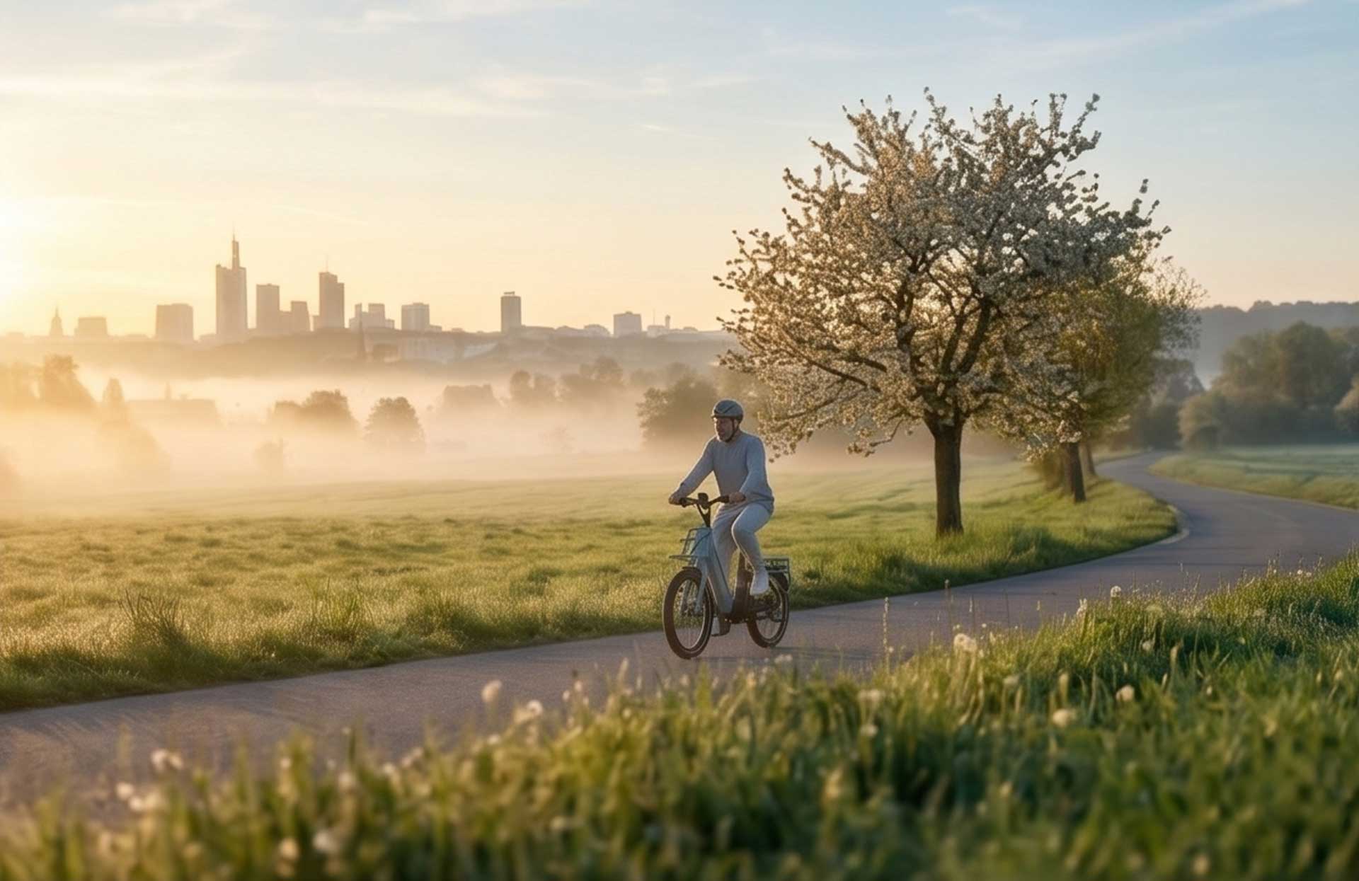 CAL 20 in Wiesenlandschaft vor Frankfurter Skyline – KI-generiert
